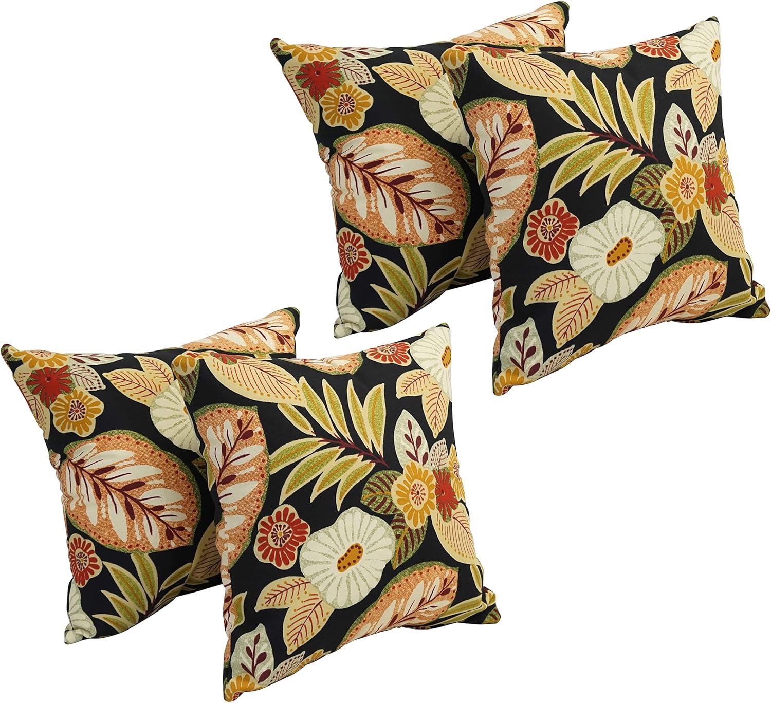 Blazing Needles Outdoor Cushion Collection Floral Indoor/Outdoor Reversible Throw Pillow (Set of 4)