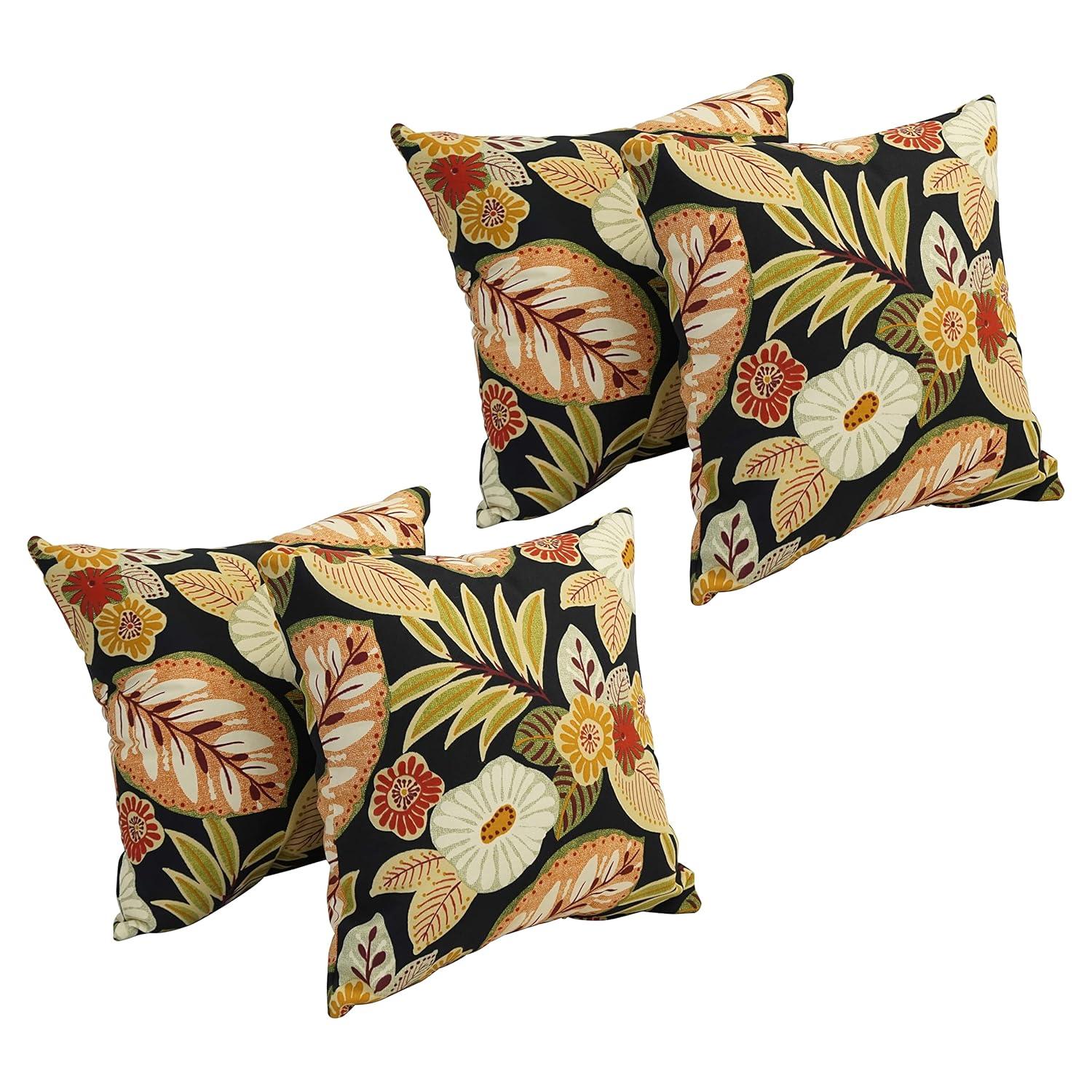 Blazing Needles Outdoor Cushion Collection Floral Indoor/Outdoor Reversible Throw Pillow (Set of 4)