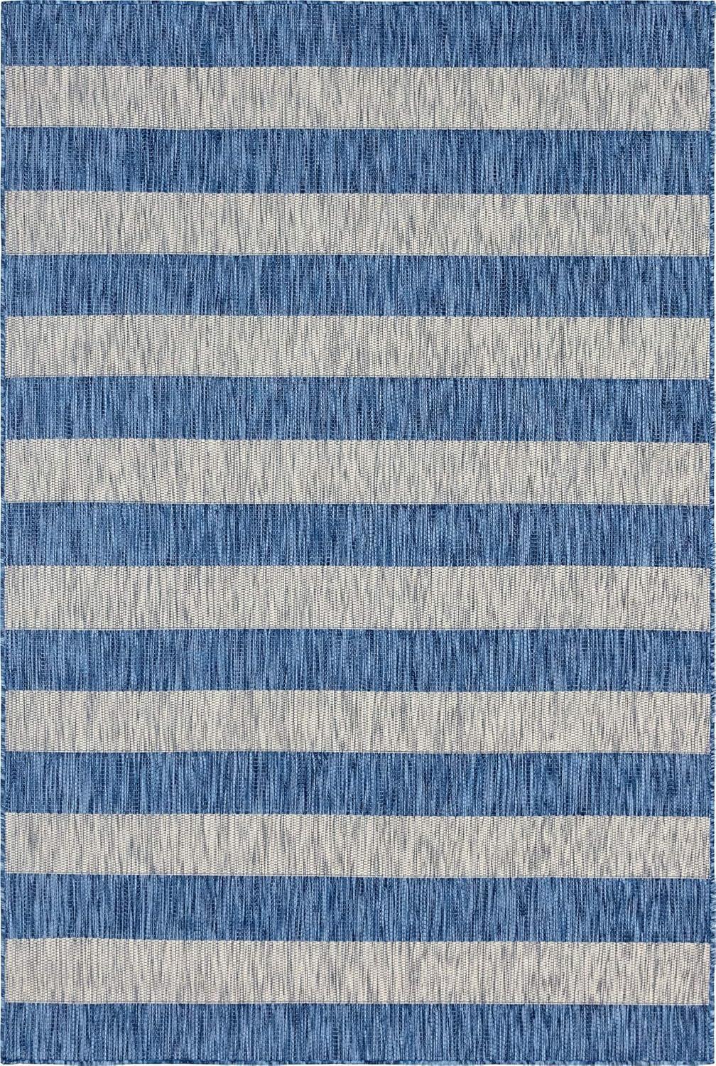 Unique Loom Outdoor Striped Collection Area Rug - Distressed Stripe (6' 1" x 9' Rectangle Blue/Ivory)