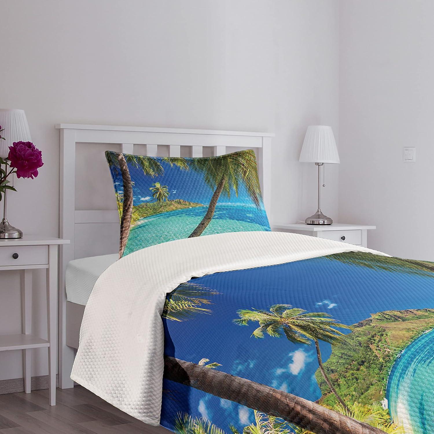 Ambesonne Tropical Bedspread Palm Trees Sea