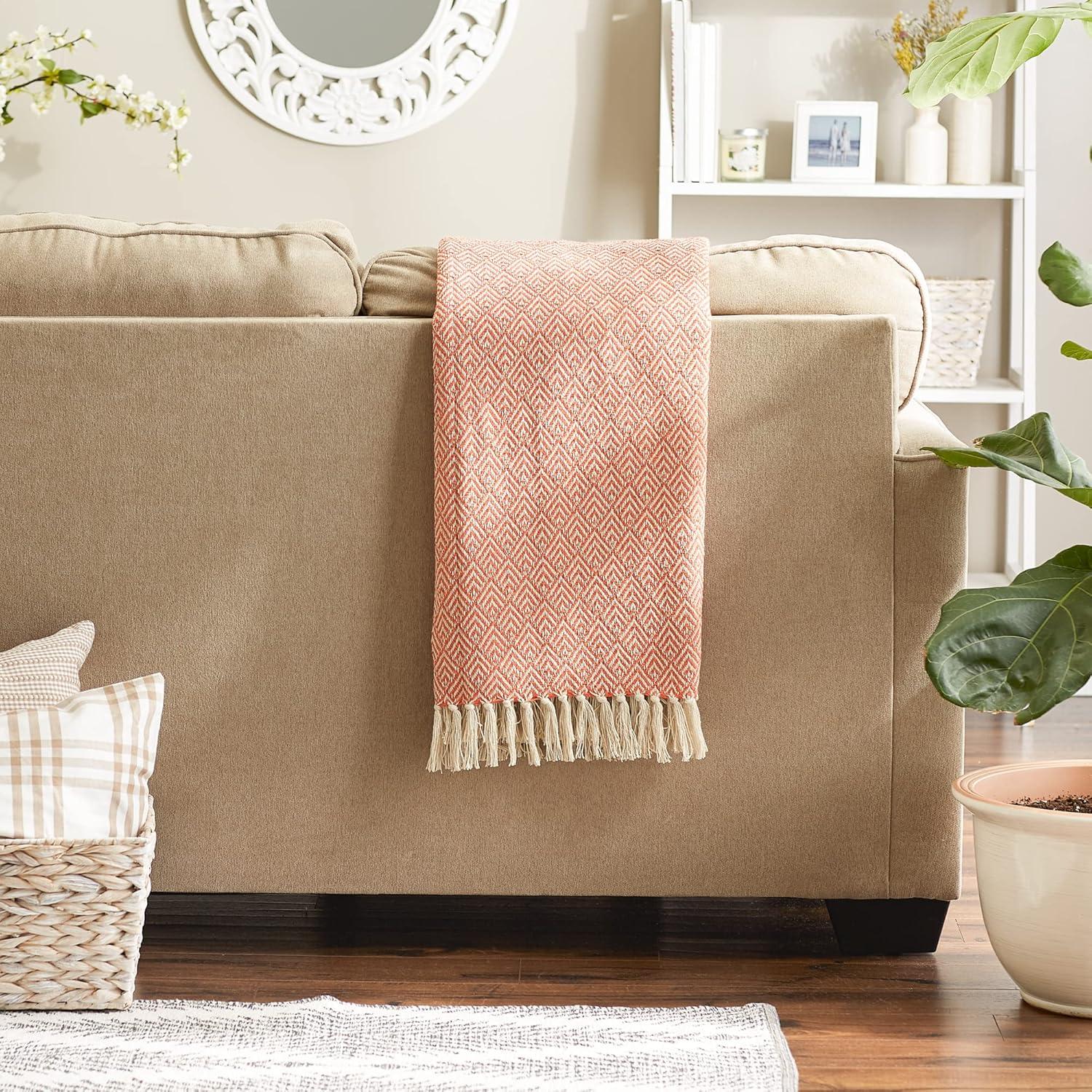 50"x60" Diamond Throw Blanket Spice - Design Imports: Cotton Woven, Lightweight Fabric, Machine Wash