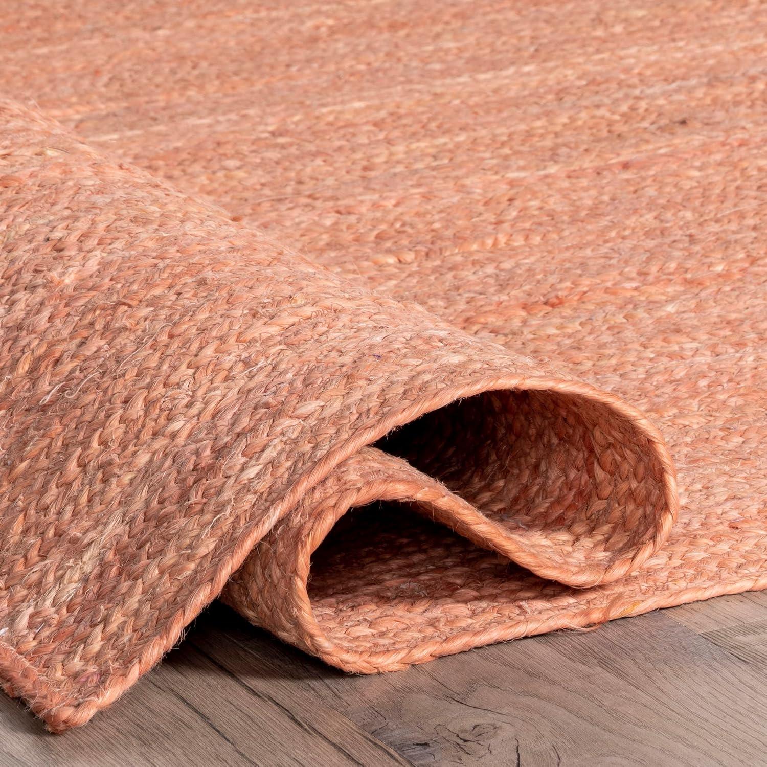 Handwoven Peach Jute 8'x10' Braided Area Rug, Easy Care