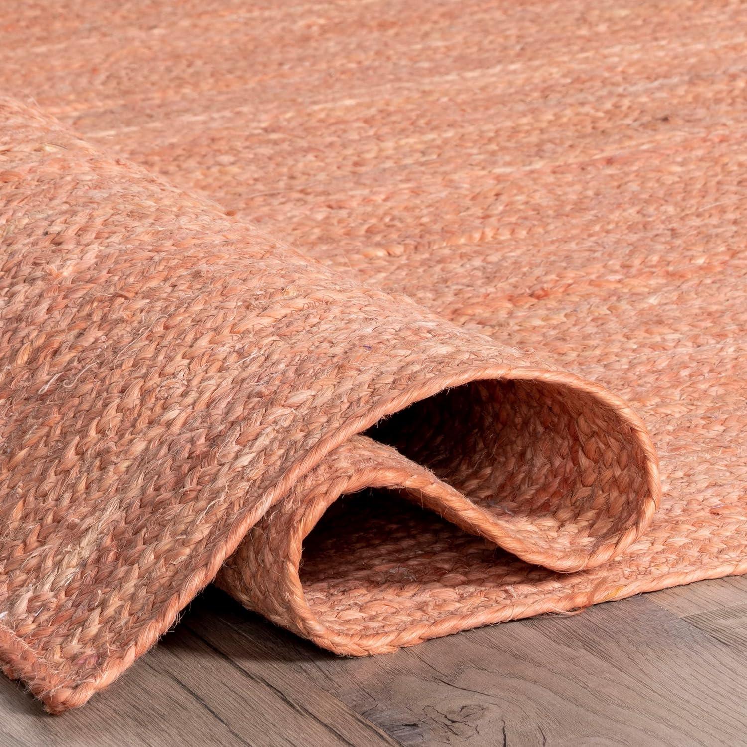 nuLOOM 8x10 Rigo Jute Hand Woven Area Rug, Peach, Solid Farmhouse Design, Natural Fiber, For Bedroom, Living Room, Dining Room, Hallway, Office, Kitchen, Entryway