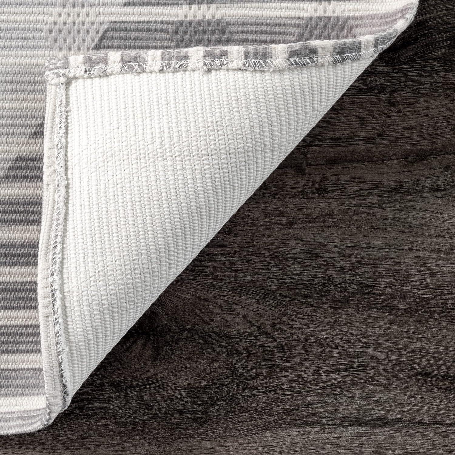 Modern Striped Beige Viscose 2'6" x 8' Washable Runner Rug