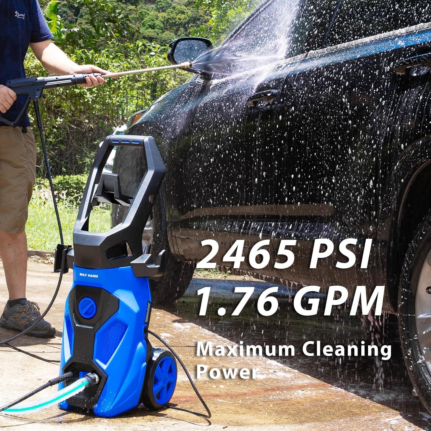 2465 PSI 1.76 GPM Electric Pressure Washer, 2000W Power Washer with Stainless Steel Wand, 5 Spray Nozzles, Built-in 0.9L Detergent Tank, 20 Ft Hose, 35 Ft Power Cord for Cars, Driveway