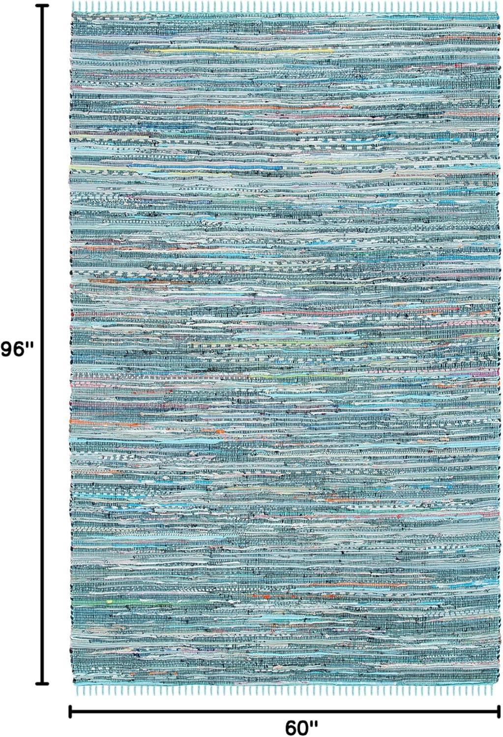 Rag Rug RAR127 Hand Woven Indoor Area Rug - 5'x8' - Turquoise/Multi - Safavieh