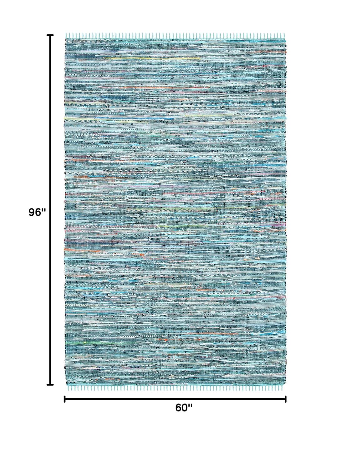 Rag Rug RAR127 Hand Woven Indoor Area Rug - 5'x8' - Turquoise/Multi - Safavieh