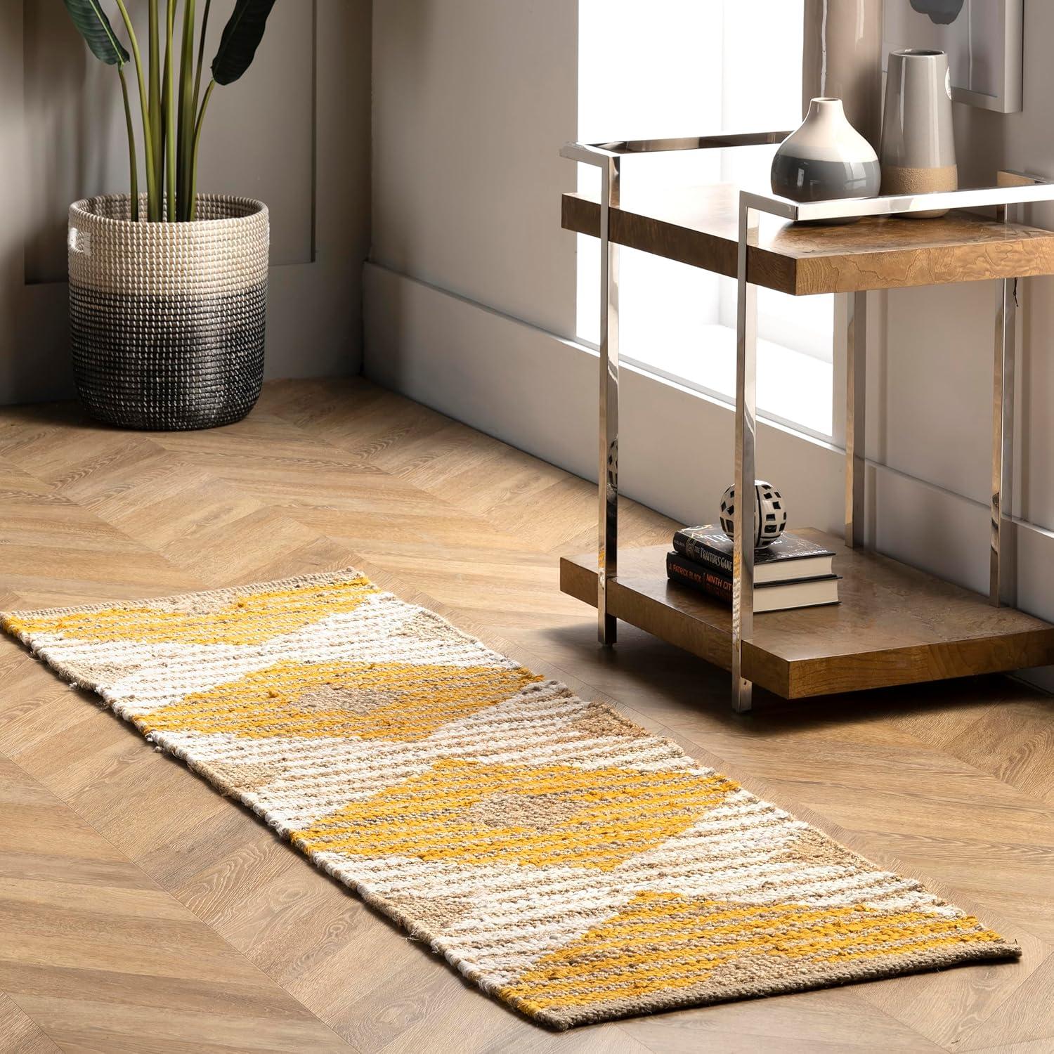 nuLOOM Hand Braided Marla Denim And Jute Diamonds Area Rug