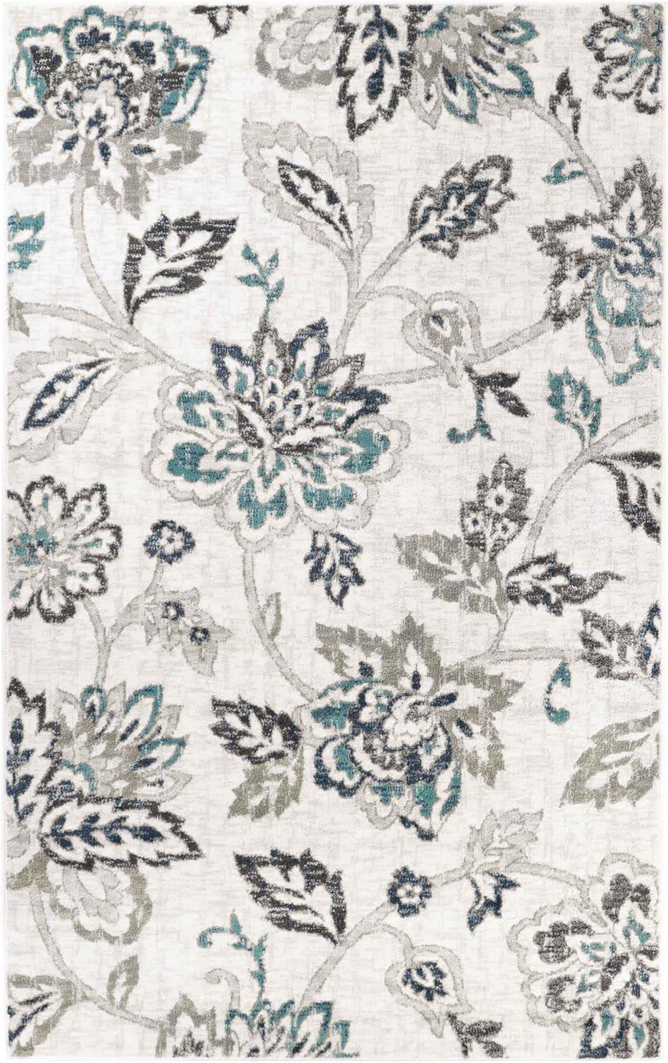 Superior Jacobean Floral Indoor Area Rug, 4' x 6', Deep Royal