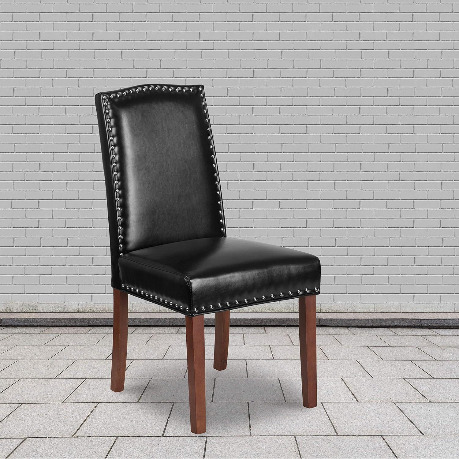 Black LeatherSoft Parsons Side Chair with Nailhead Trim