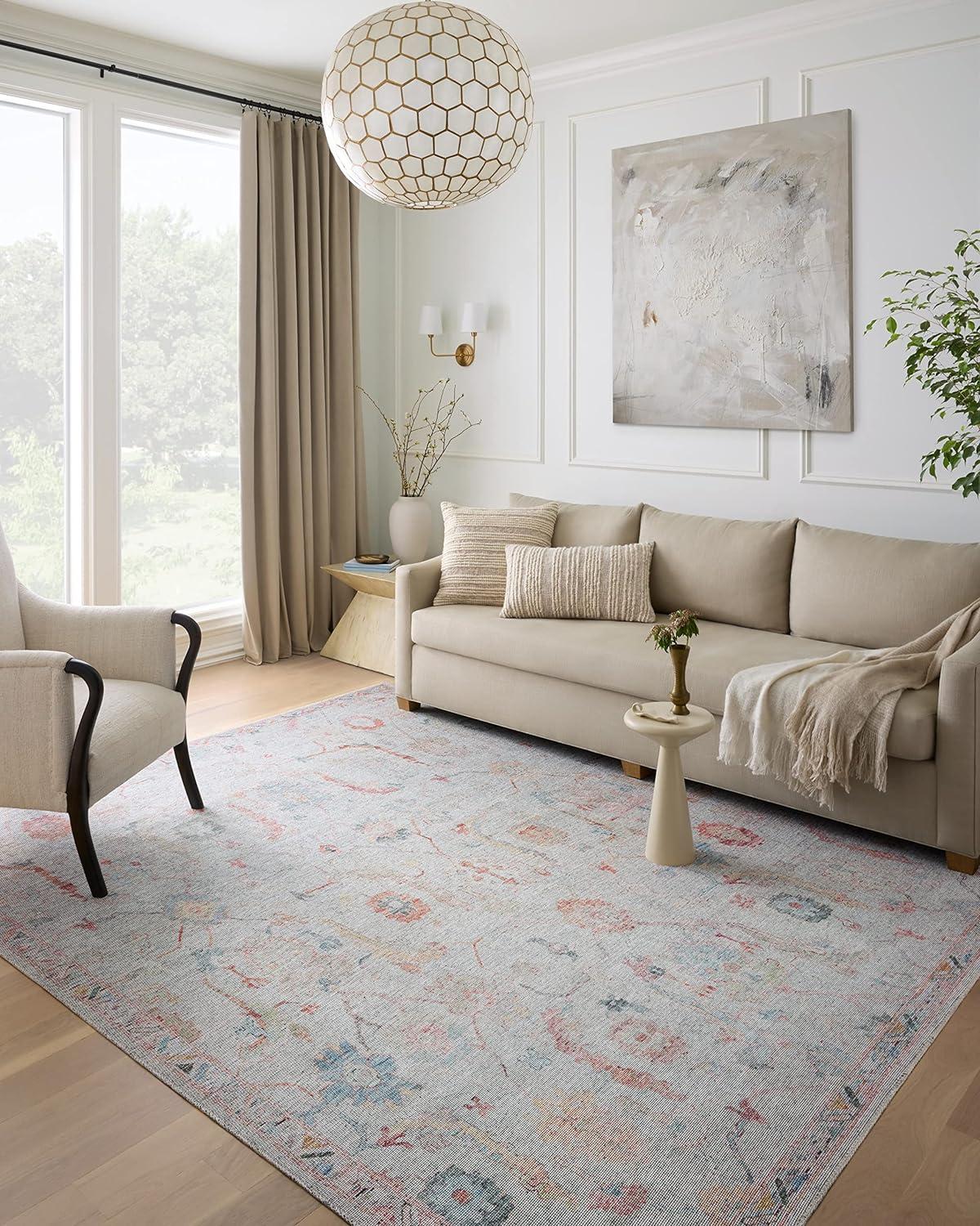 Elysium Faded Floral Blue Synthetic 7'-6" x 9'-6" Area Rug