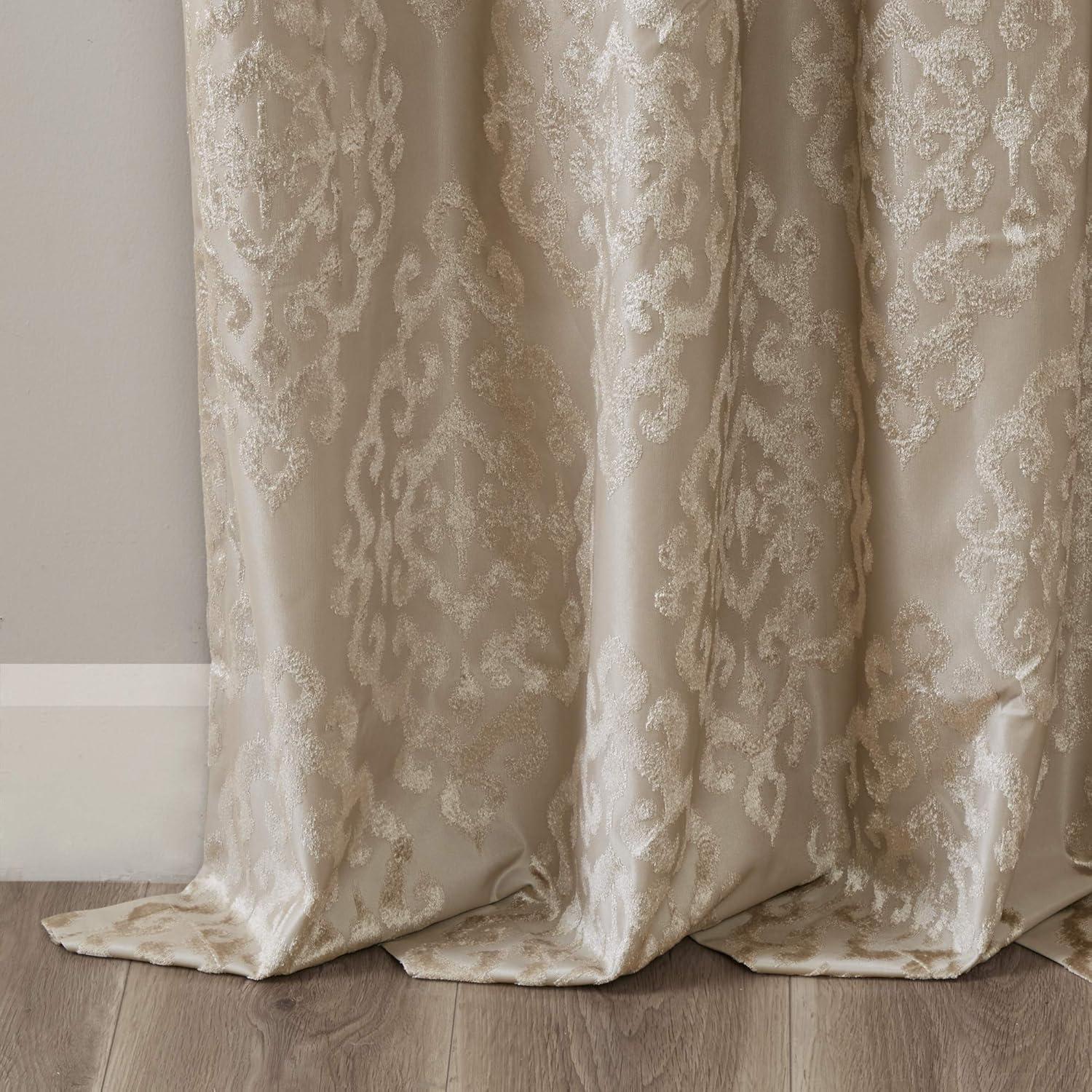 Champagne Jacquard Damask Blackout Grommet Top Drapes, 50 x 108 in