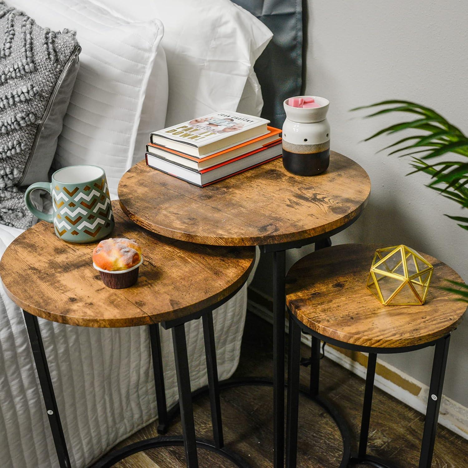 7Penn Round Nesting Tables Set of 3 - Wood Accent Small Coffee Tables