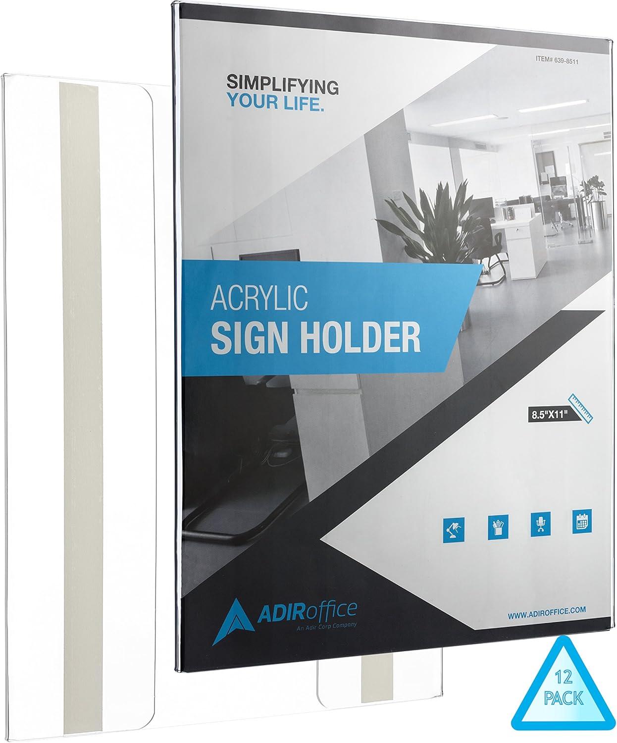 AdirOffice Clear Wall Mount Side-Loading Acrylic Sign Holder (Set of 12)
