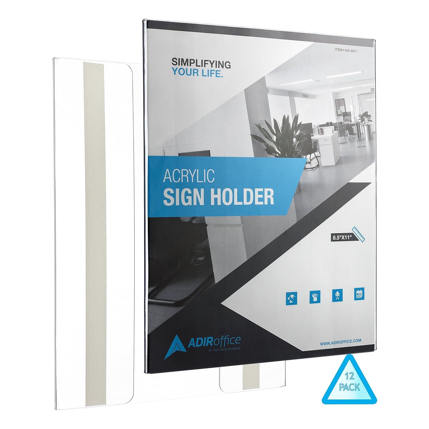 AdirOffice Clear Wall Mount Side-Loading Acrylic Sign Holder (Set of 12)