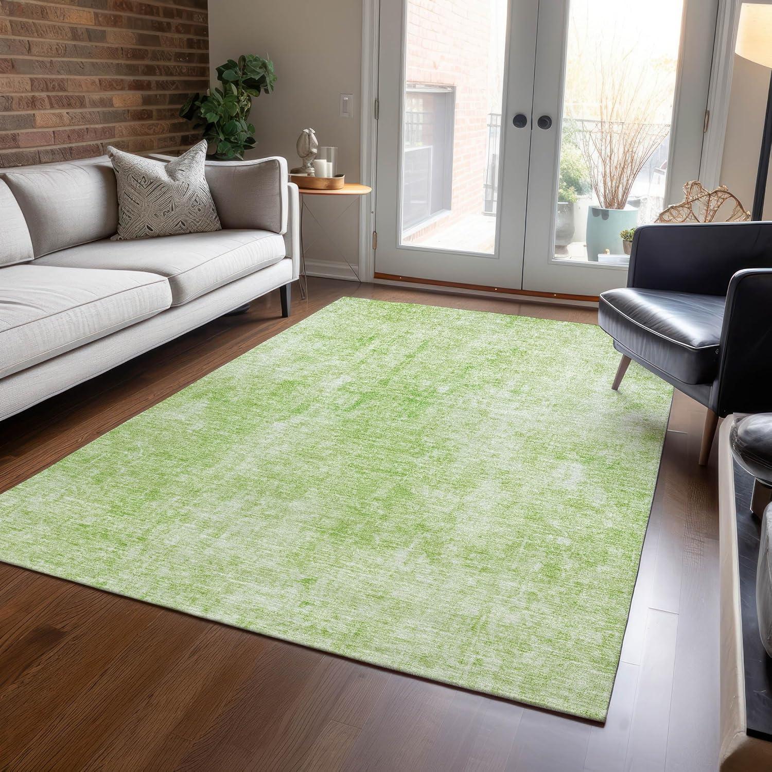 Aloe Green Abstract Synthetic 3' x 5' Indoor Outdoor Rug