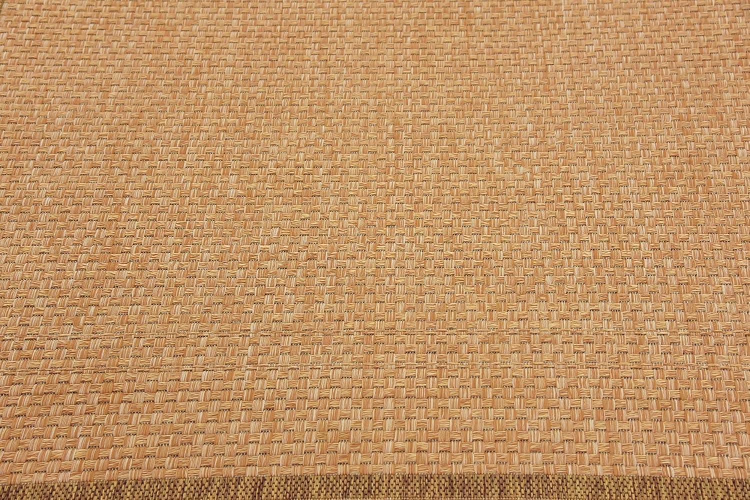 Multi Border Easy-Care Square Outdoor Rug 6' - Light Brown