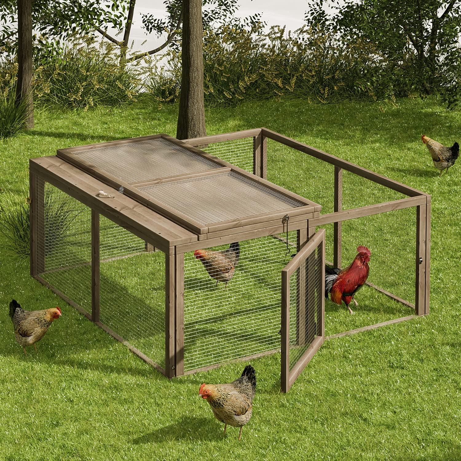 MoNiBloom Chicken Coop Rabbit Hutch, 45.5" Wooden Chicken Run Hen House Duck Coop, Outdoor Small Animal Poultry Cage with Openable Roof and Side Door (Grey)