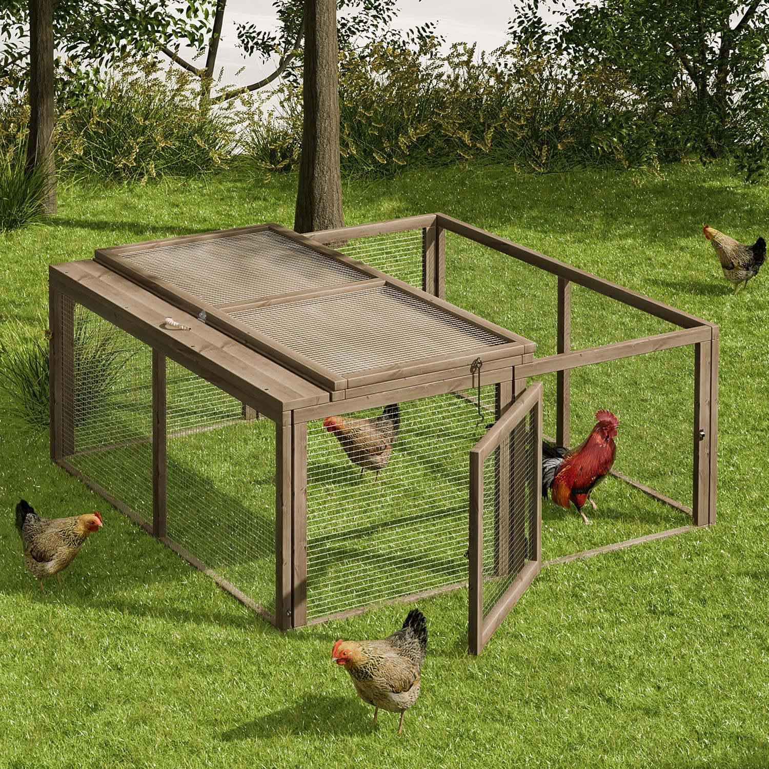 MoNiBloom Chicken Coop Rabbit Hutch, 45.5" Wooden Chicken Run Hen House Duck Coop, Outdoor Small Animal Poultry Cage with Openable Roof and Side Door (Grey)