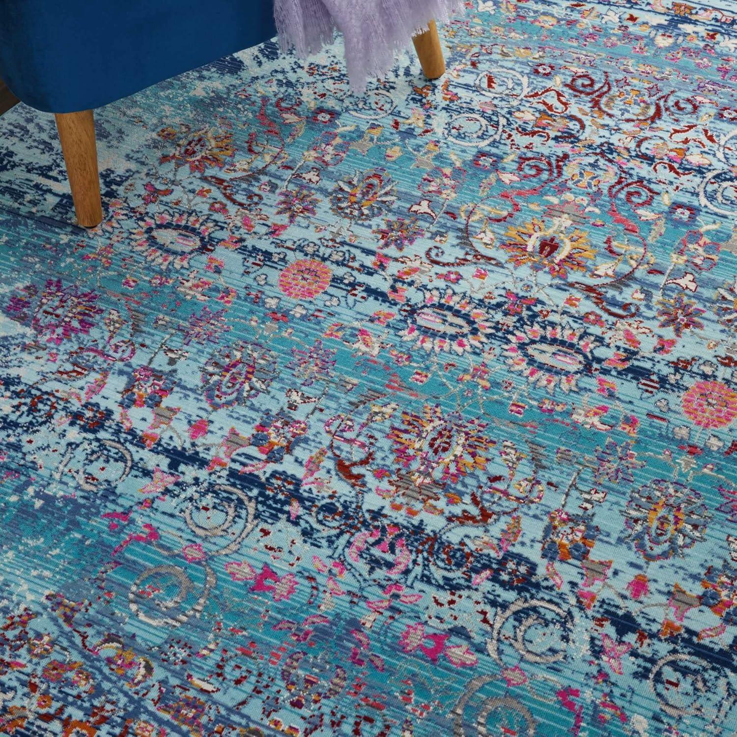 Nourison Vintage Kashan VKA02 Blue/White/Orange Indoor Area Rug - 5'3 x 7'10