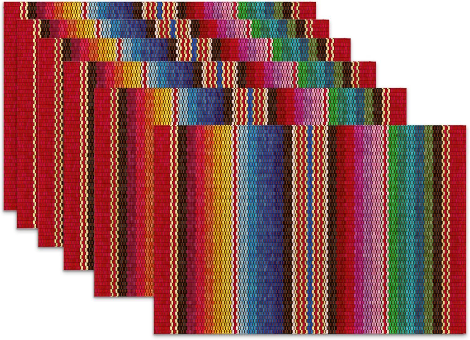 Colorful Mexican Stripe Linen Placemats Set of 6