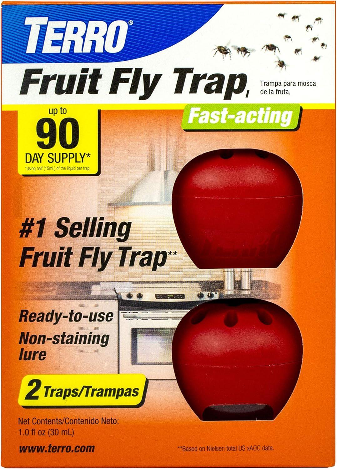 TERRO T2503-3 Ready-to-Use Indoor Fruit Fly Trap with Built in Window - 6 Traps + 270 Day Lure Supply