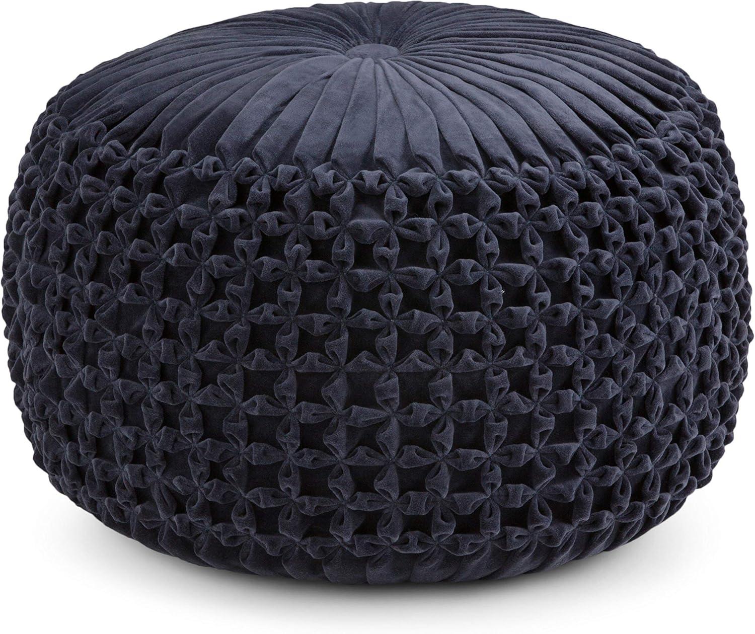 Renee Transitional Navy Velvet Tufted Round Pouf