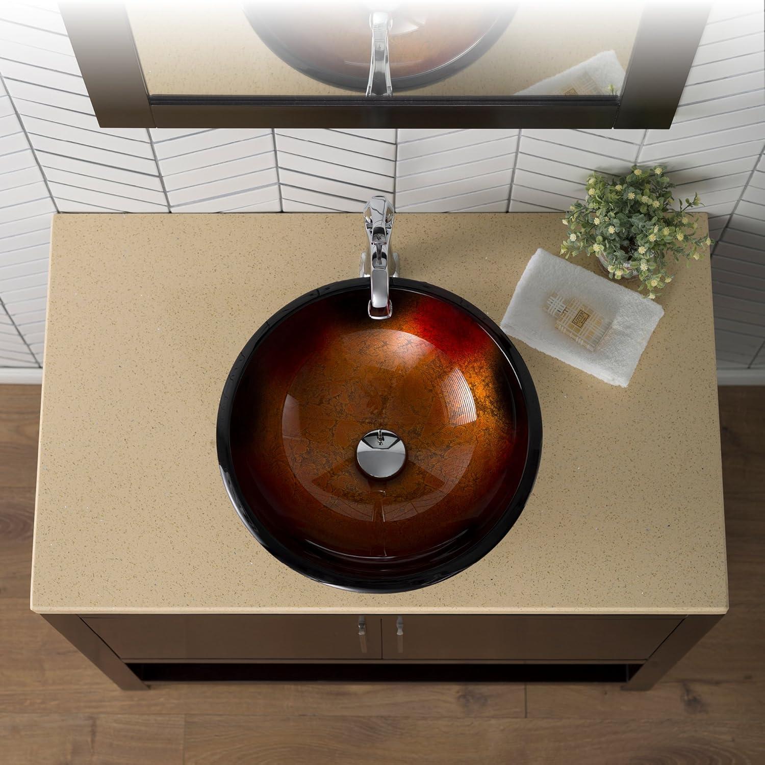 Copper Glass Circular Vessel Bathroom Sink