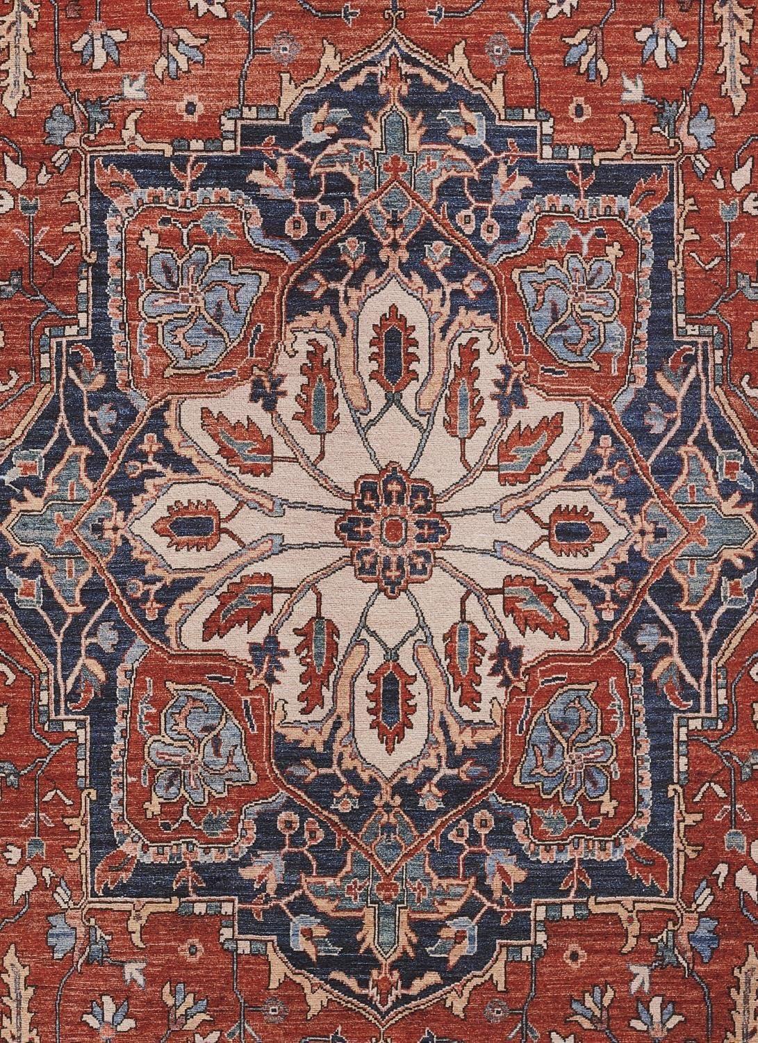 Elegant Red and Navy Ornate Synthetic Area Rug 7'6" x 9'6"