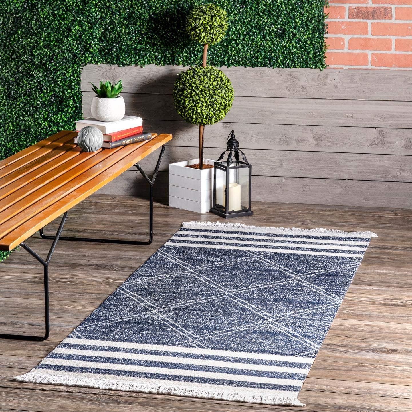 Reversible Coastal Blue 8' x 10' Easy-Care Synthetic Area Rug