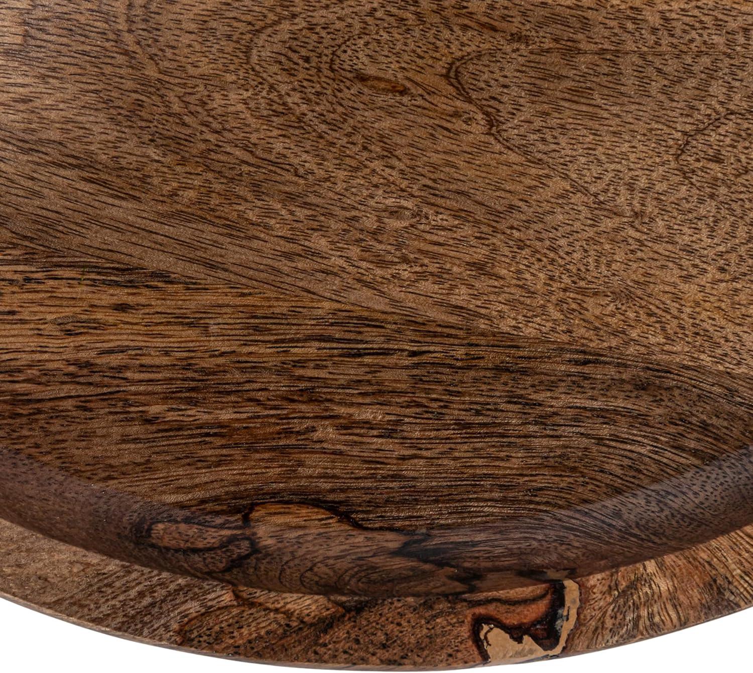 Natural Mango Wood 2-Tier Round Tray with Metal Handle