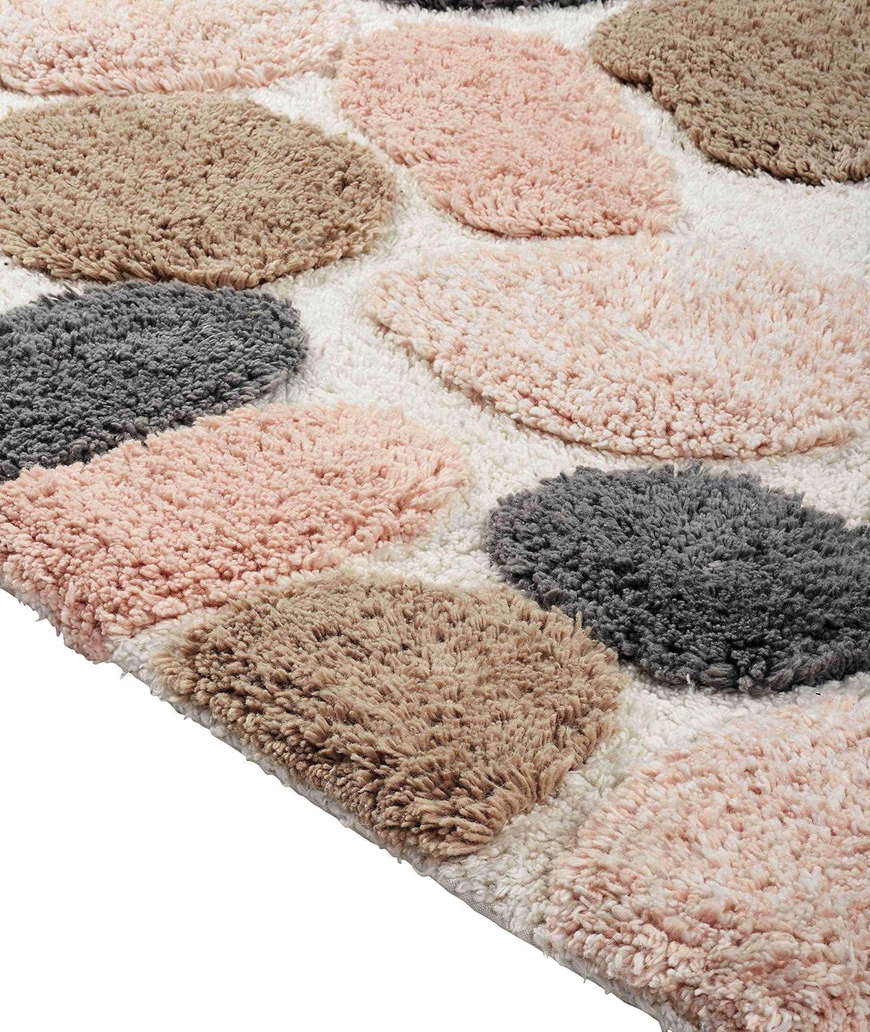Pebble Pattern Pink and Gray Cotton Bath Mat Set