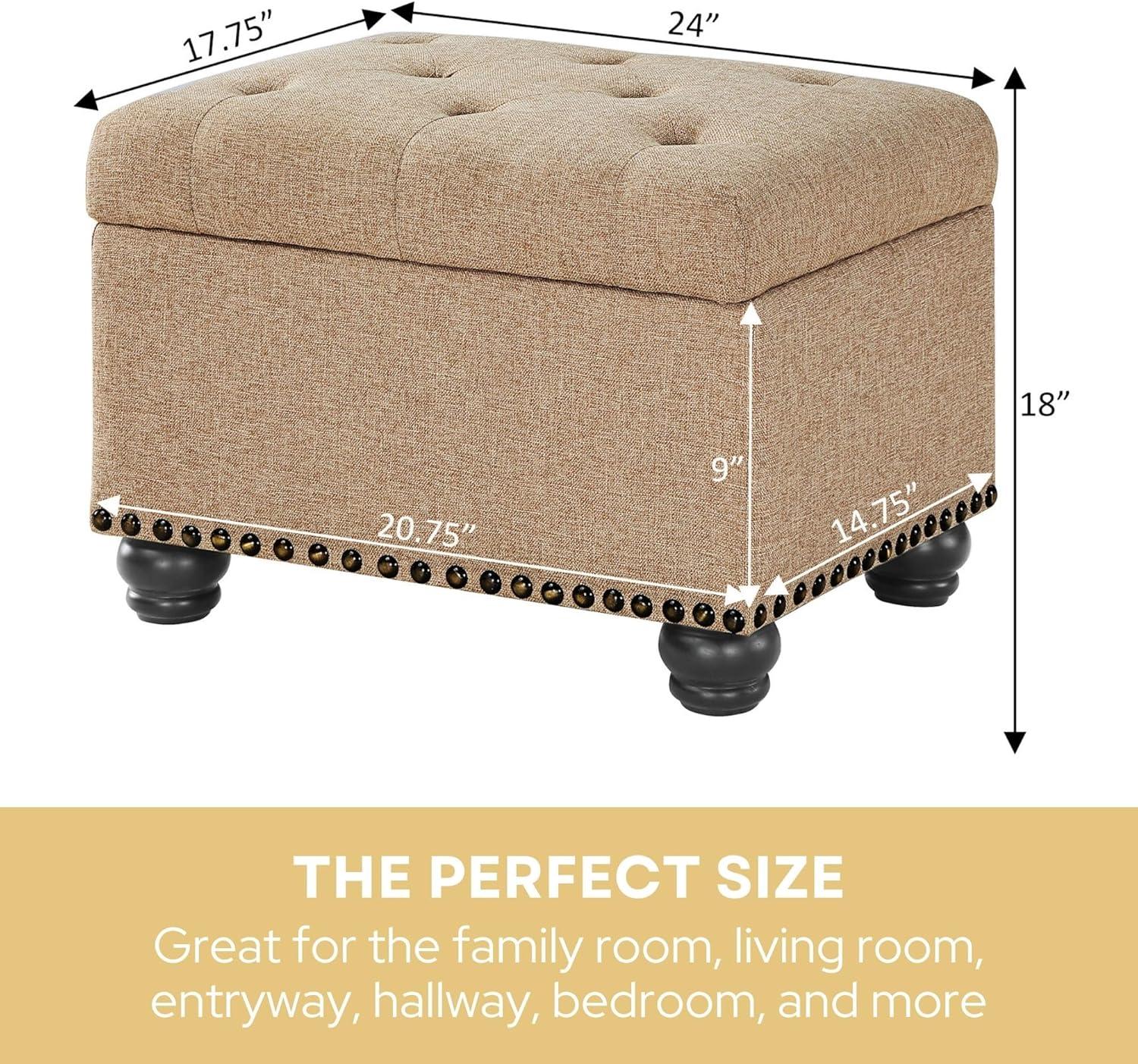 Designs4Comfort 5th Avenue Storage Ottoman in Beige Tan Fabric & Nail Head Trim