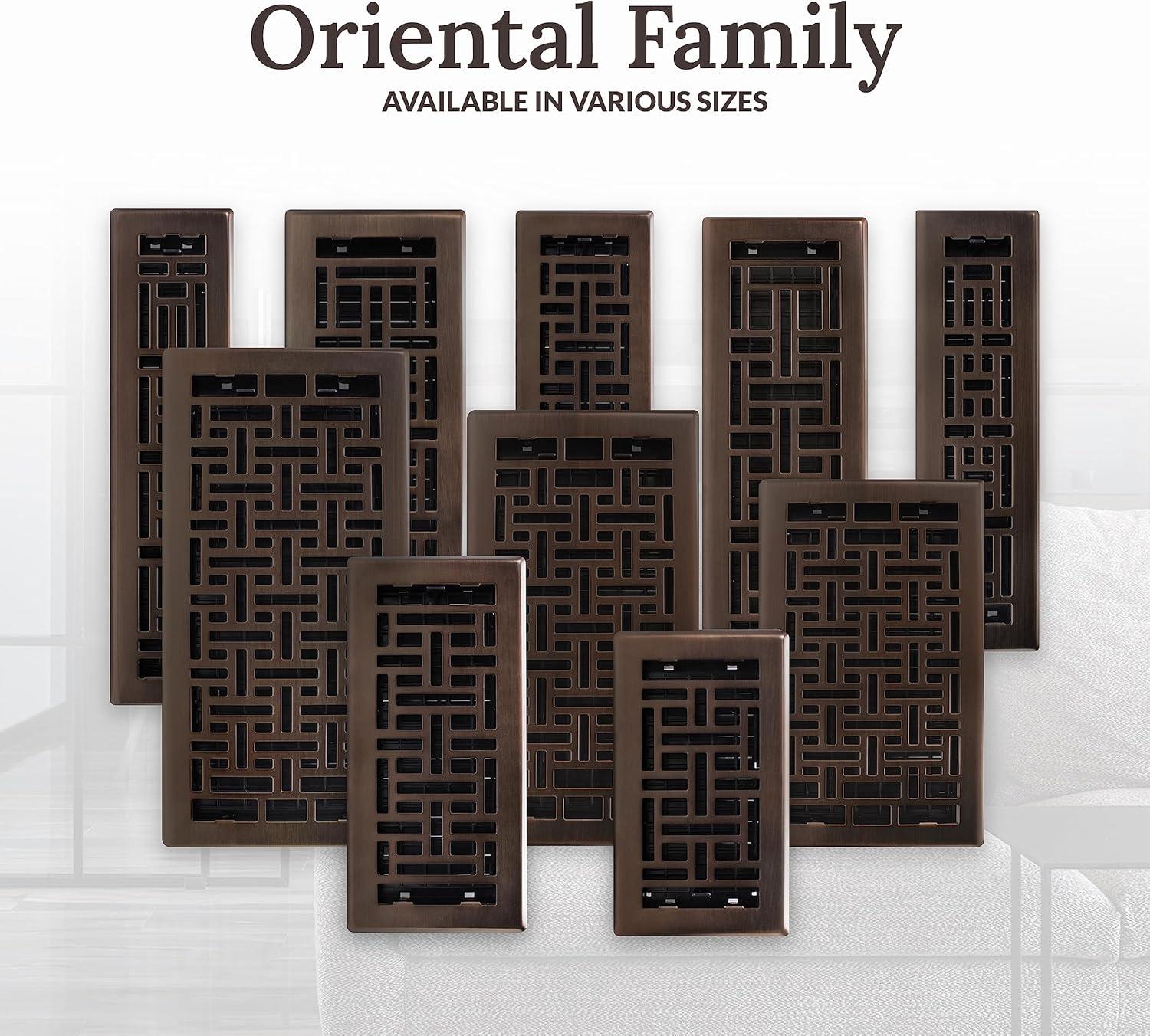 Decor Grates 2" x 12" Steel Plated Rubbed Bronze Finish Oriental Design Floor Register