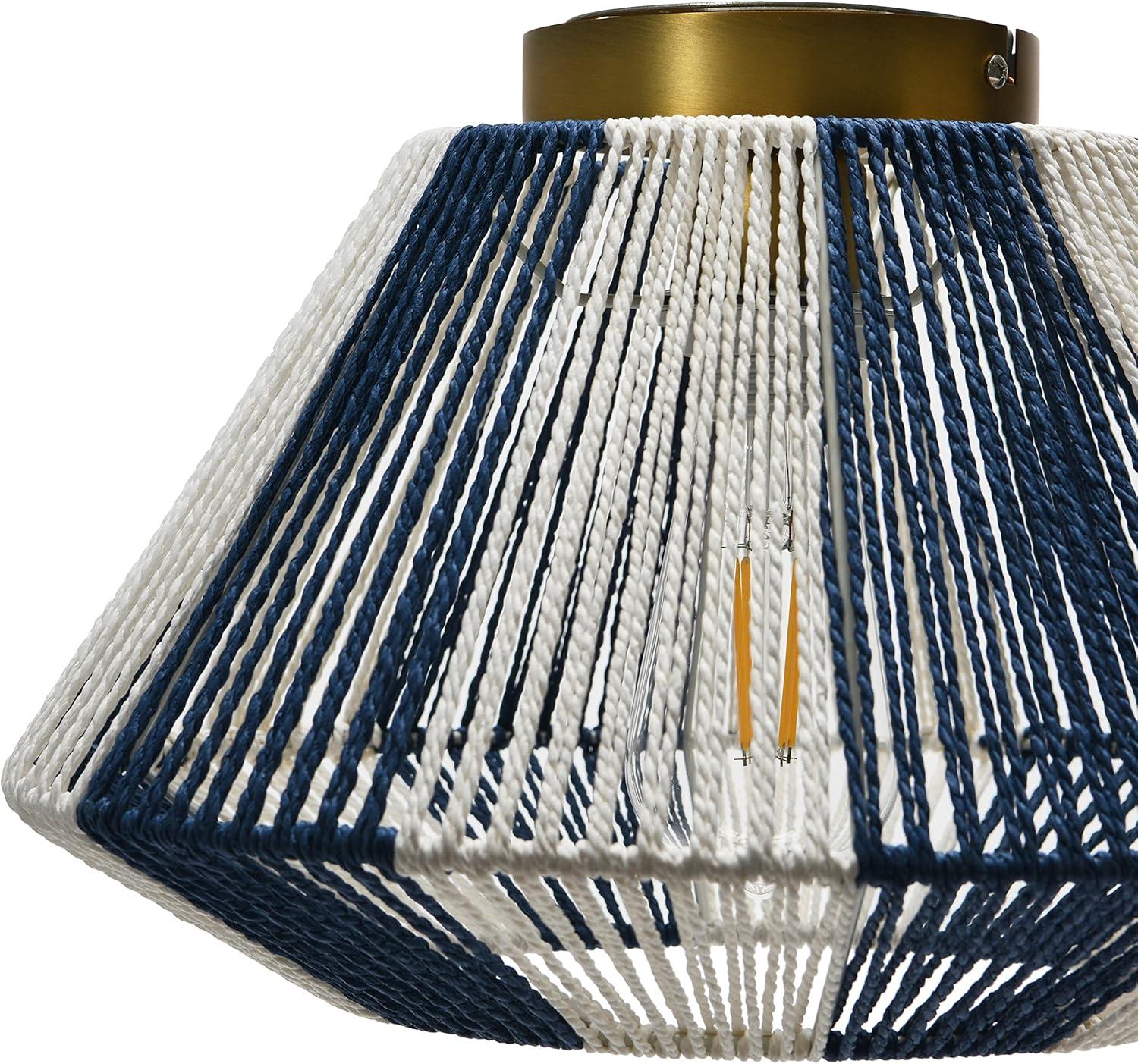 Creative Co-Op Flush Mount Ceiling Light with Woven Paper Rope Shade, Navy and White