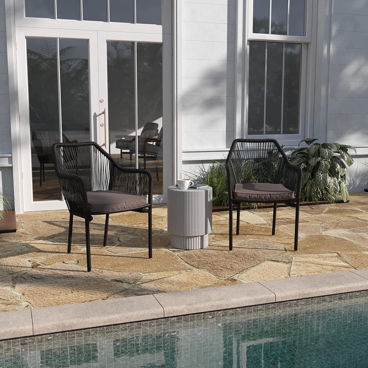 Taylor & Logan Kyla Metal Outdoor Stacking Dining Armchair with Cushion (Set of 2)