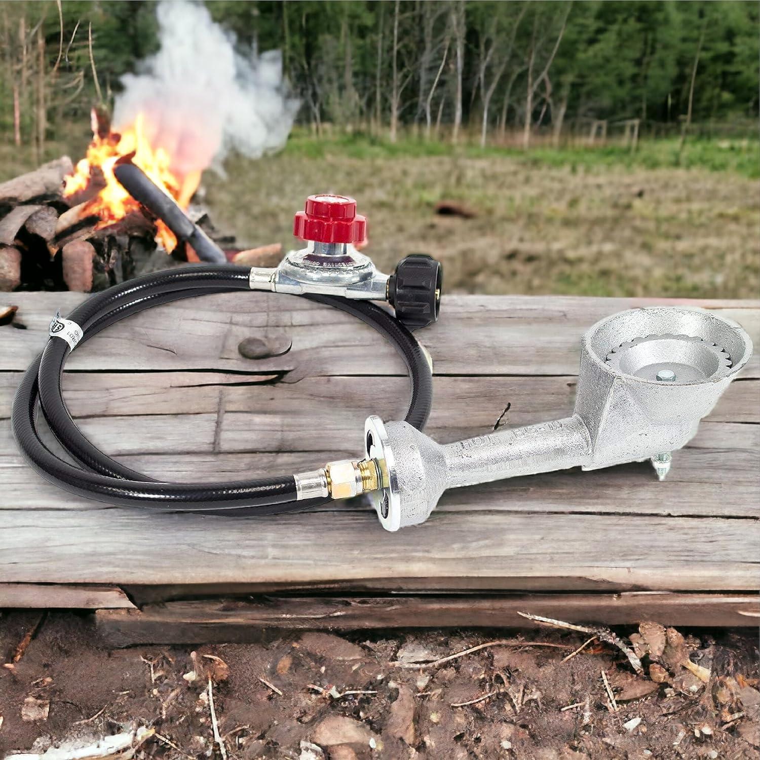 GasOne High Pressure Cast-Iron Round Burner Head with Brass Fitting O, Regulator & Hose, 50200+2109