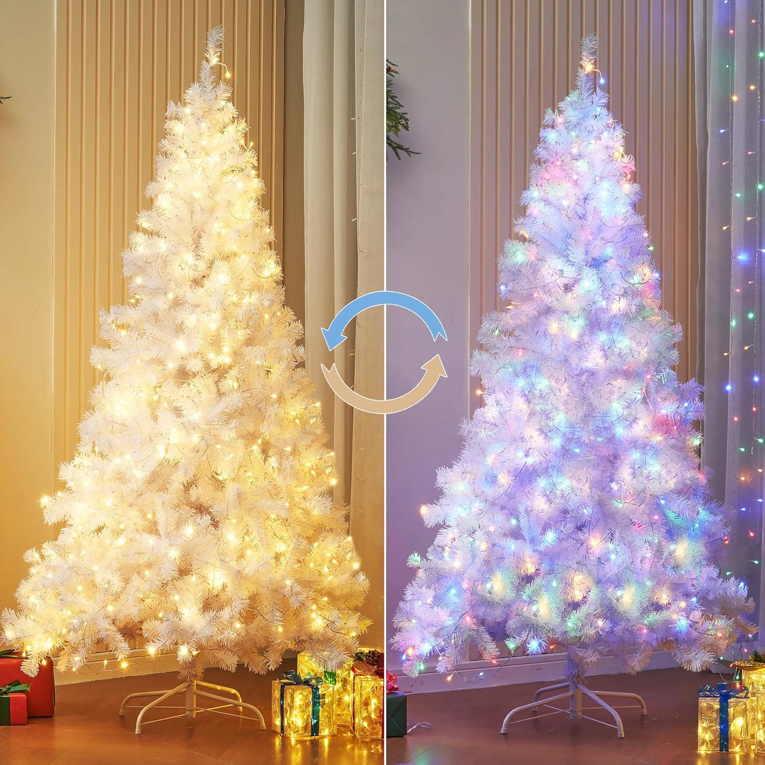 6-Foot White PVC Christmas Tree with Multicolor LED Lights