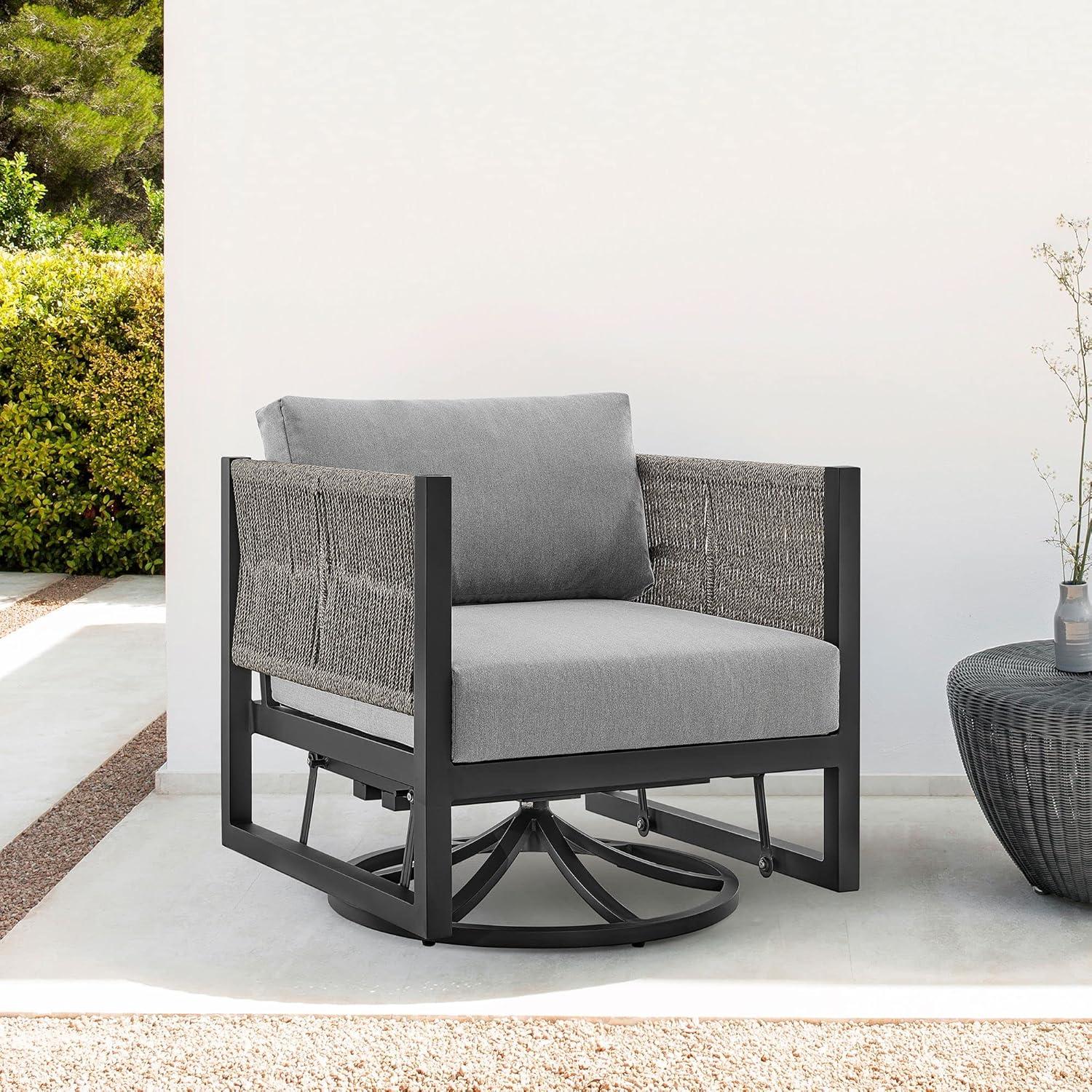 Armen Living Glider Upholstered Aluminum Lounge Chair, Black
