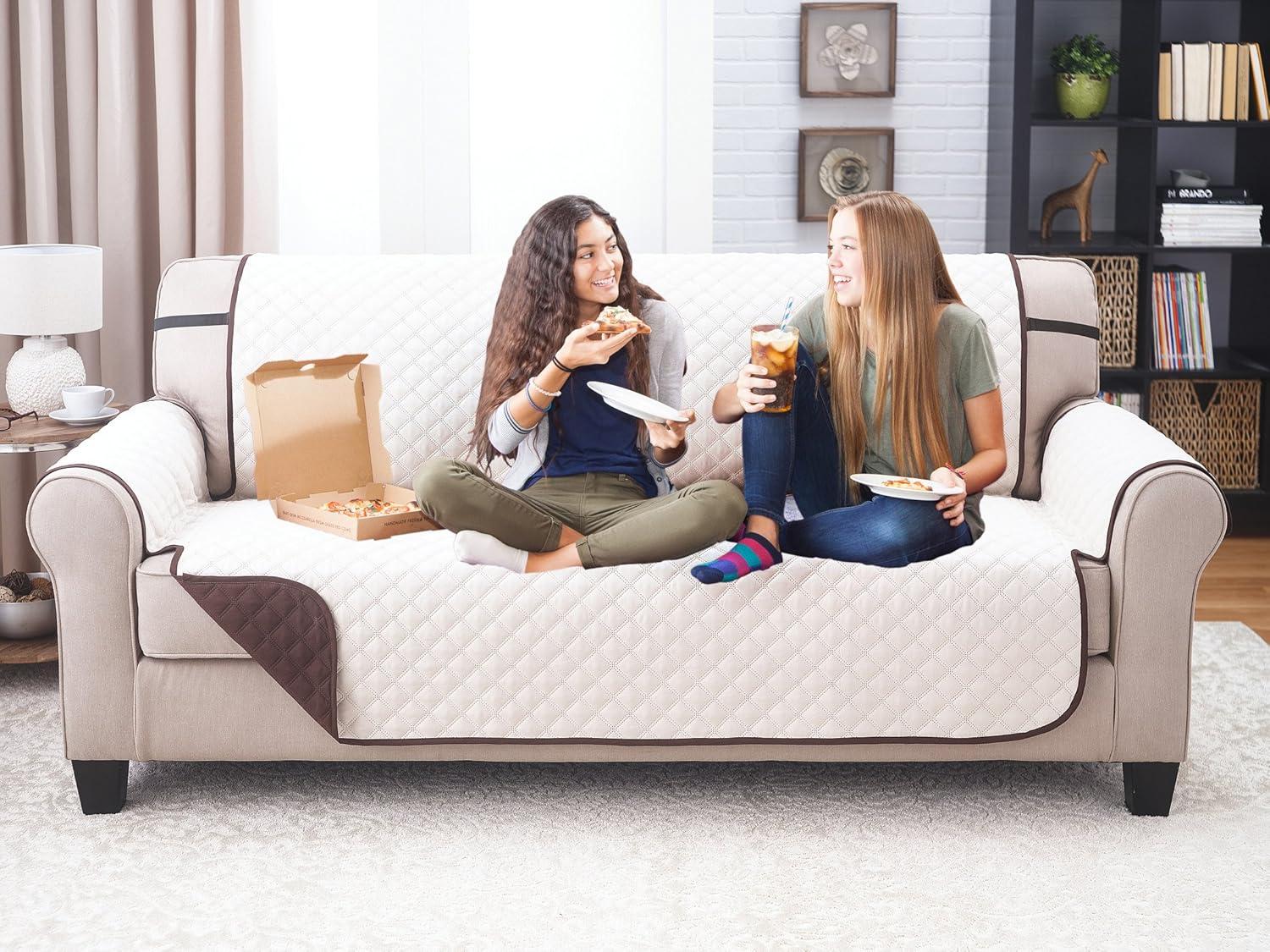 Sofa Cover - Furniture Protector - Shield & Protects from Dogs, Cats, Pets, Kids, Stains - Reversible, Easy Wash & Dry - Chocolate & Tan - 110" W x 75" L