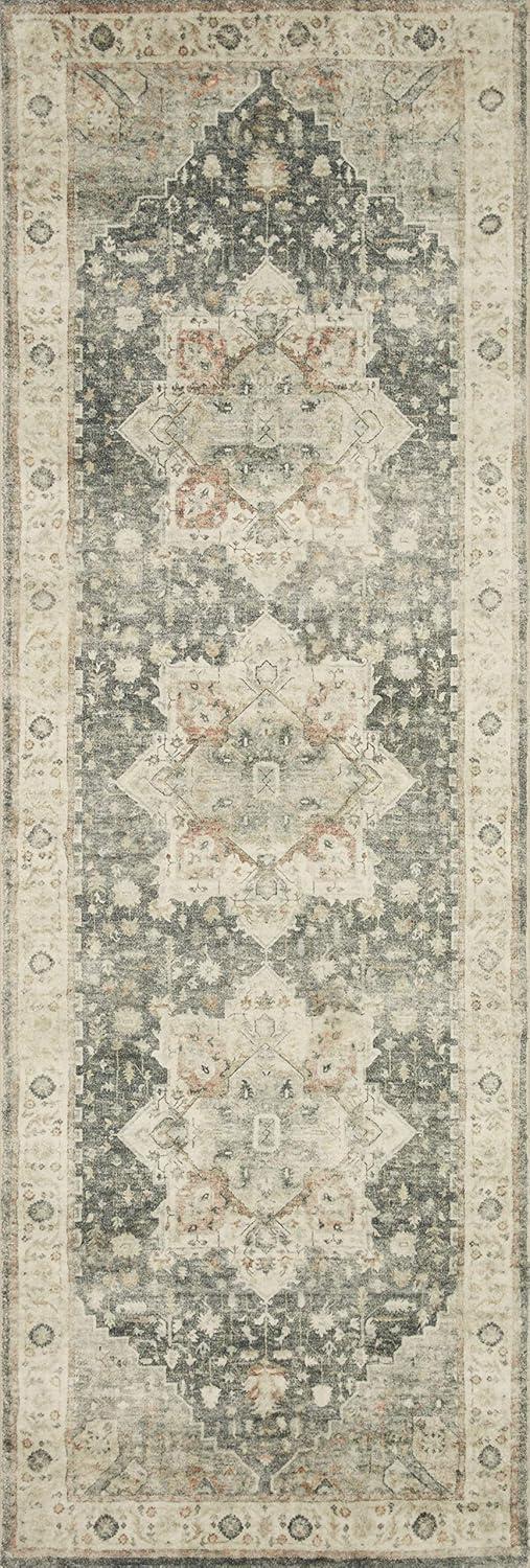 Elegant Rosette Slate & Ivory Traditional Wool Blend Rug - 2'2" x 5'