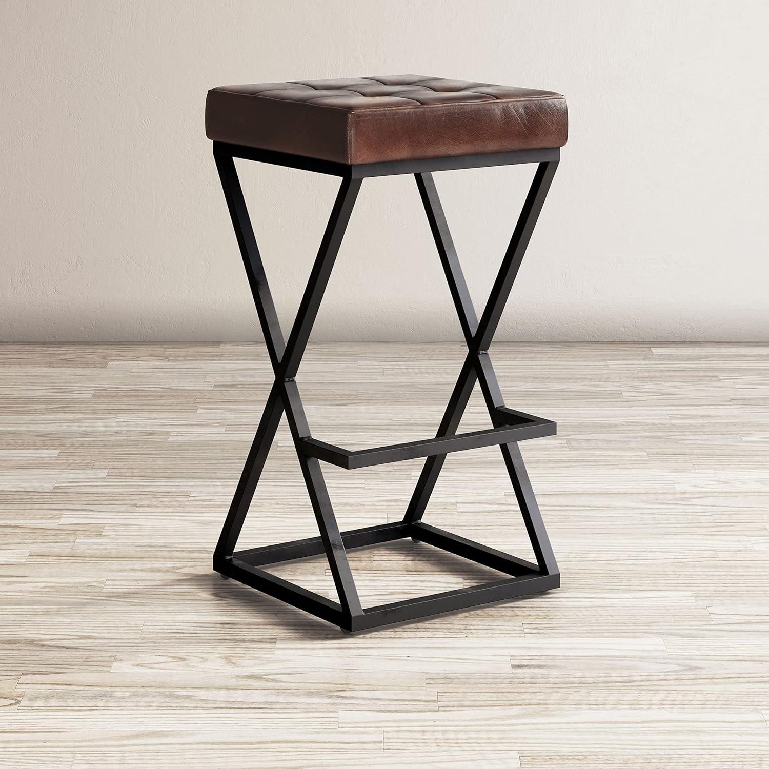 Jofran Brooks Distressed Modern Leather Backless Stool