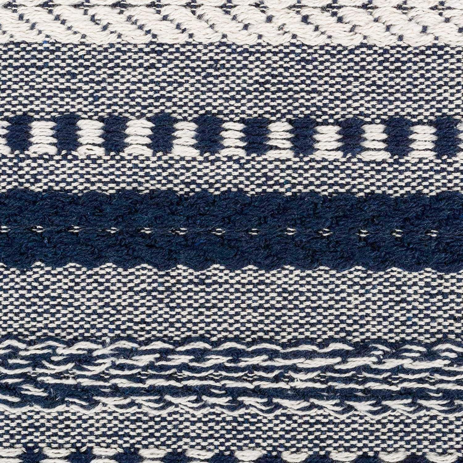 Design Imports  Braided Stripe Jacquard Fringe Table Runner, 15X108", Navy Blue