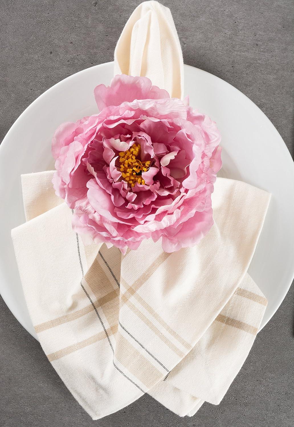 E-Living Store Polyester Fabric Peony Flower Napkin Rings in Pink (Set of 4)