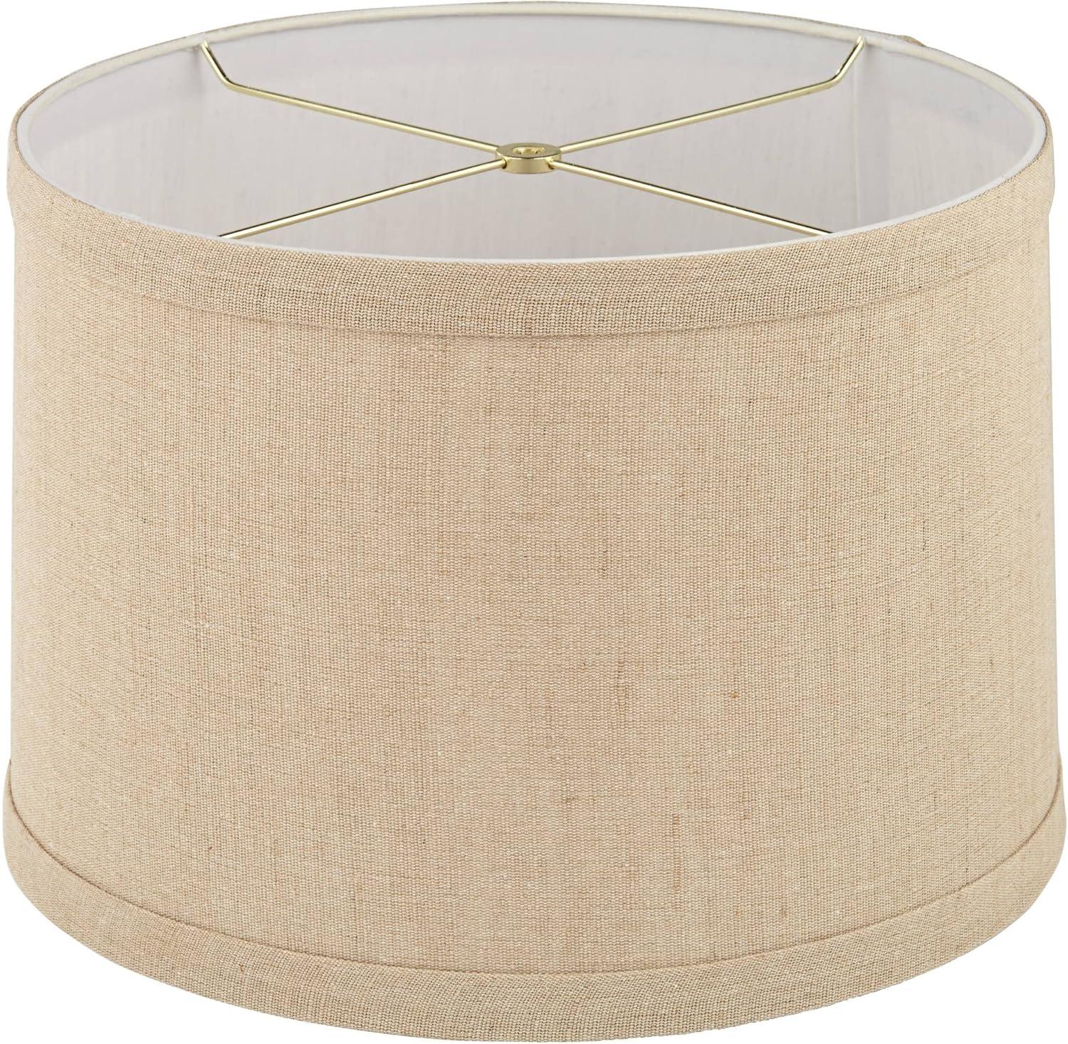 Springcrest Taupe Linen Small Hardback Drum Lamp Shade 15" Top x 16" Bottom x 11" Slant x 11" High (Spider) Replacement with Harp and Finial