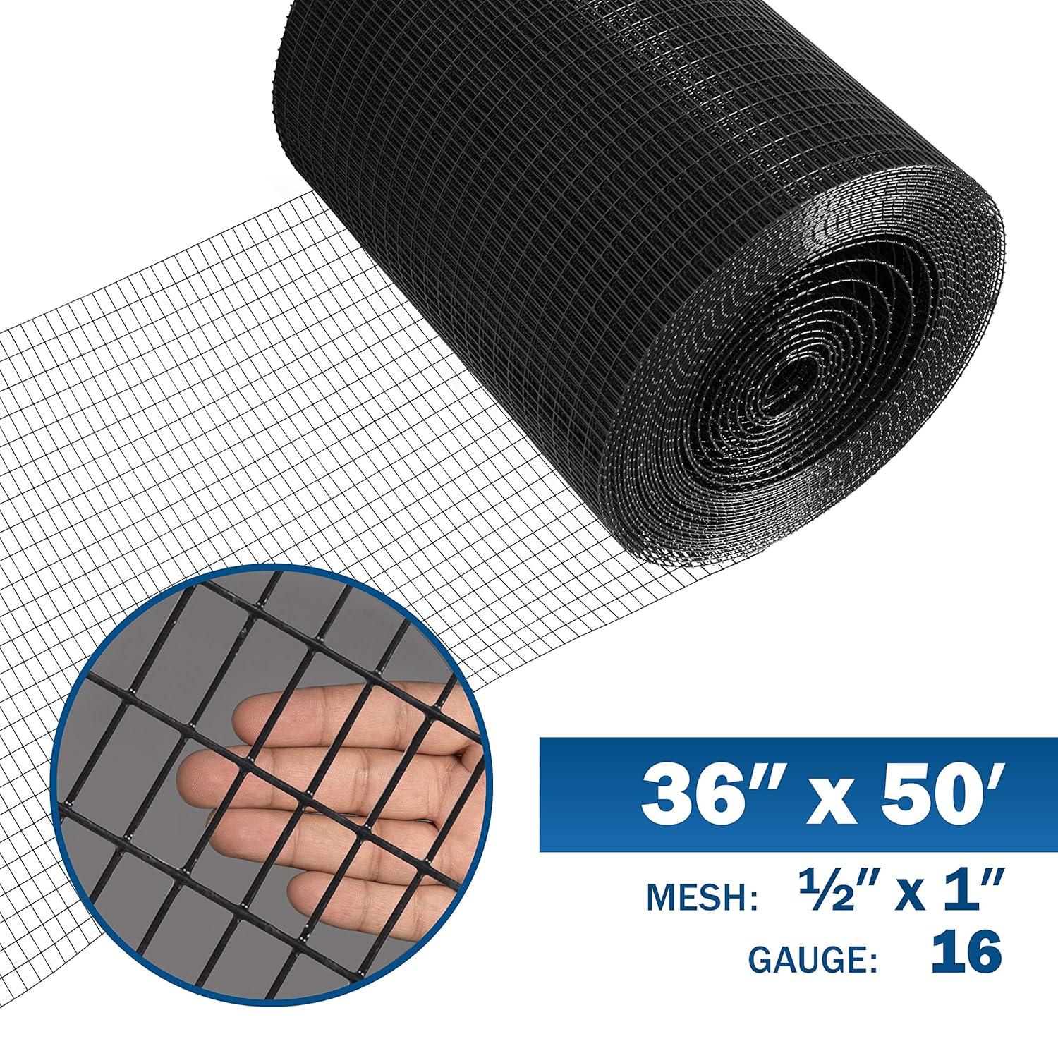 Fencer Wire Fencer Wire 16 Gauge Black Vinyl Coated Welded Wire w/ Mesh Size 0.5 inch X 1 inch, Multiple Sizes