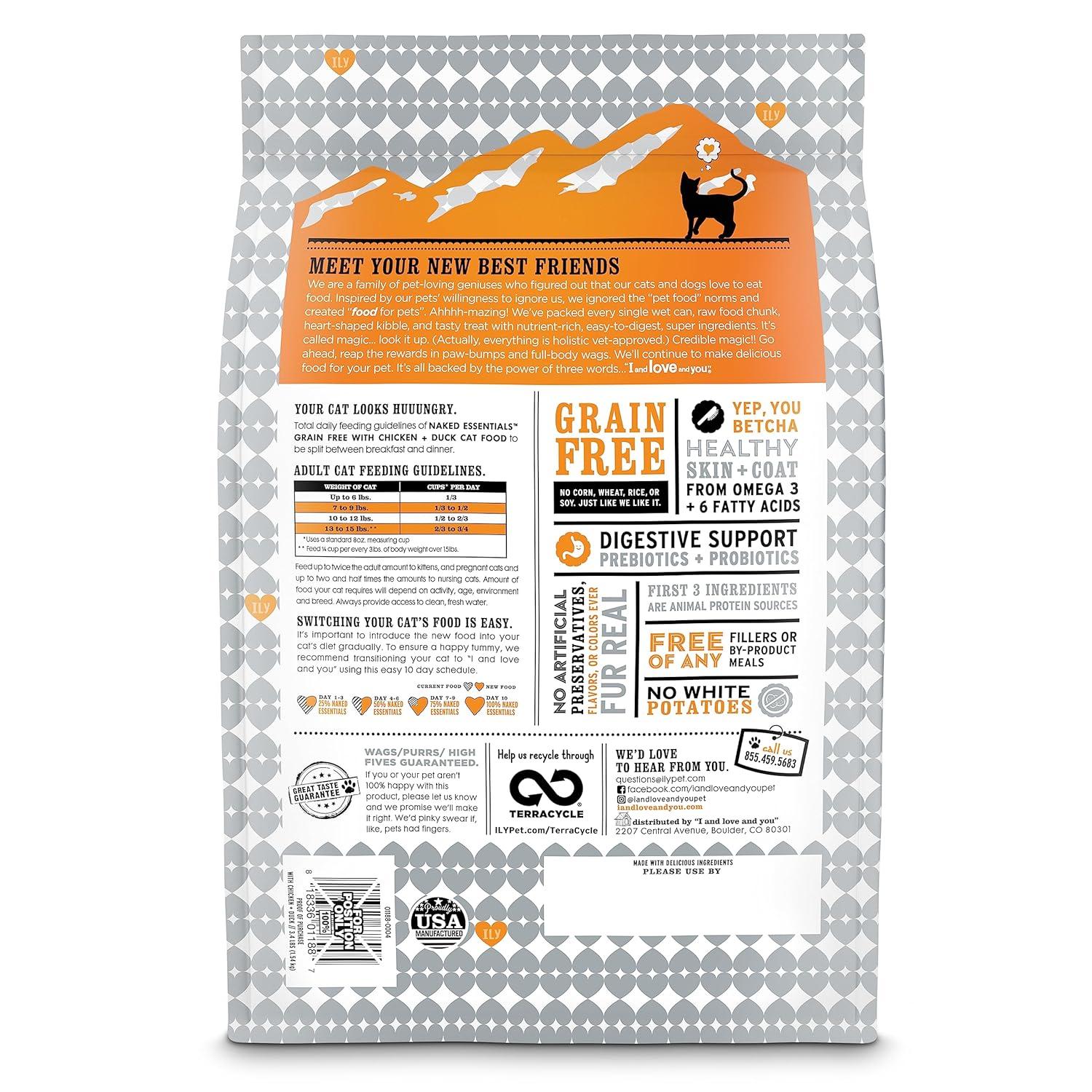 "I and love and you" Naked Essentials Chicken & Duck Flavor Dry Cat Food Grain-Free, 3.4 lb. Bag