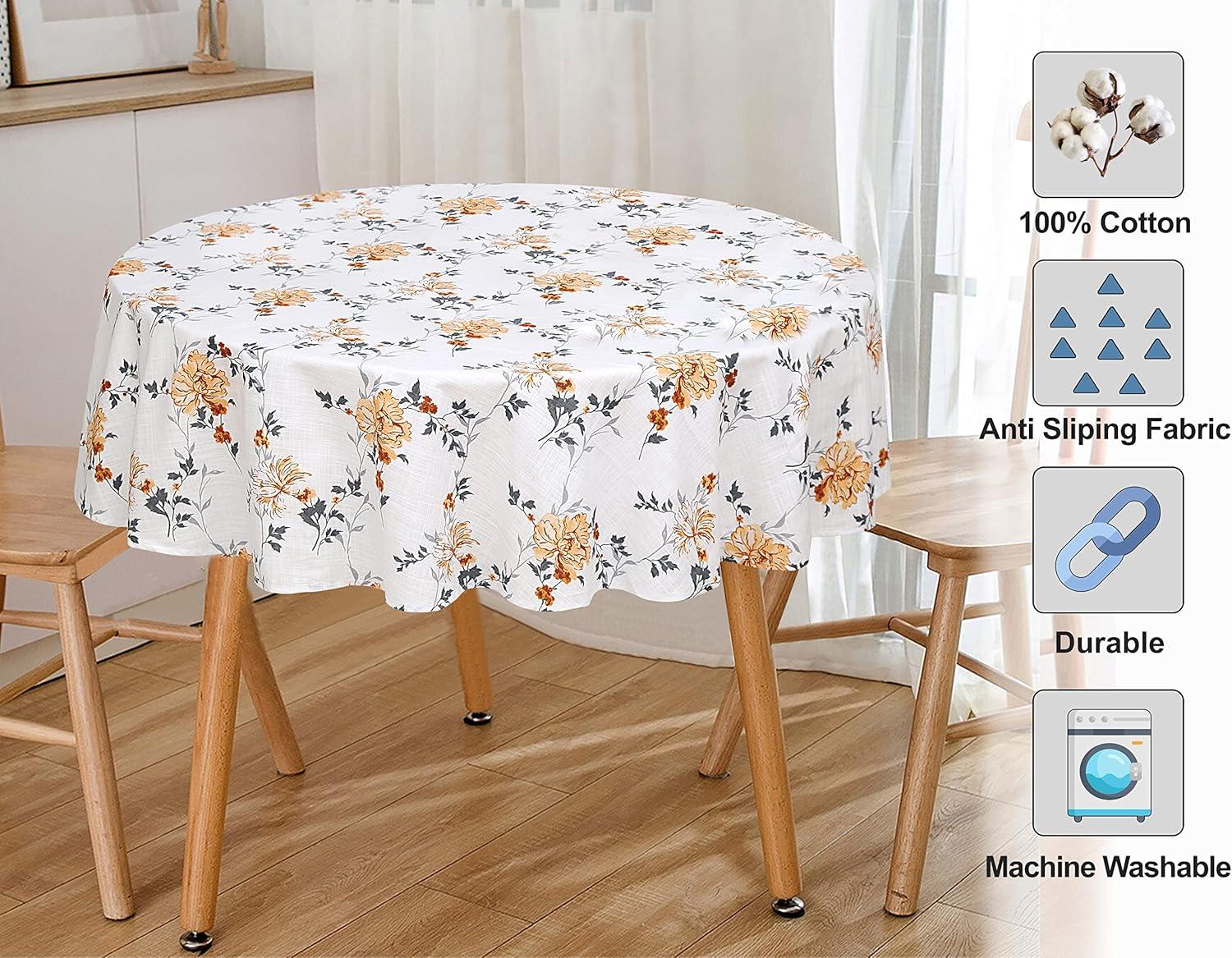 Loveta 70 Inch Round Tablecloth 100% Cotton Dining Table Cloth for 4-6 Foot Table