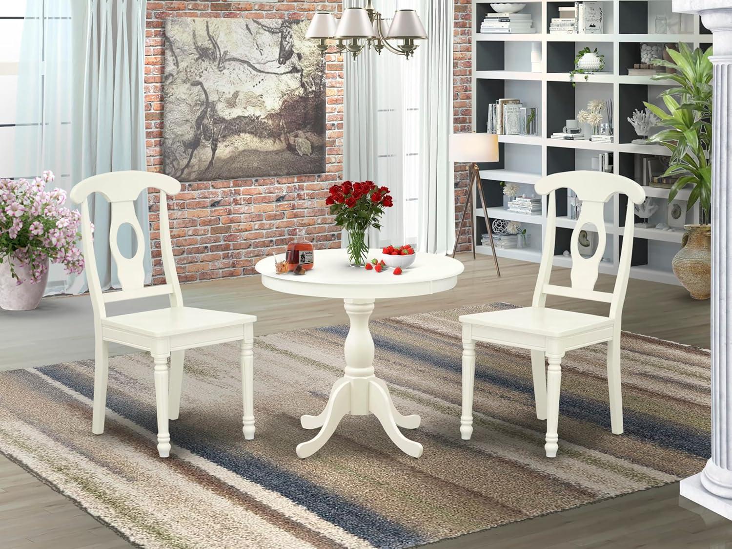 Linen White 3-Piece Round Pedestal Dining Set