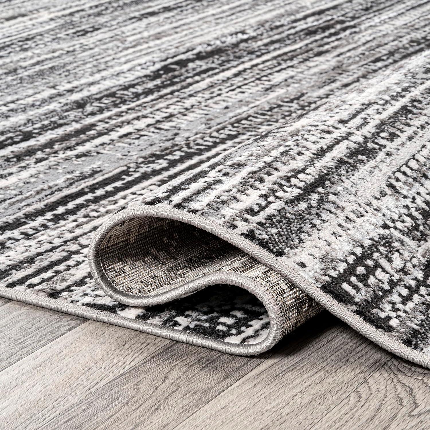 Black and Gray 8' x 10' Stripe Synthetic Area Rug